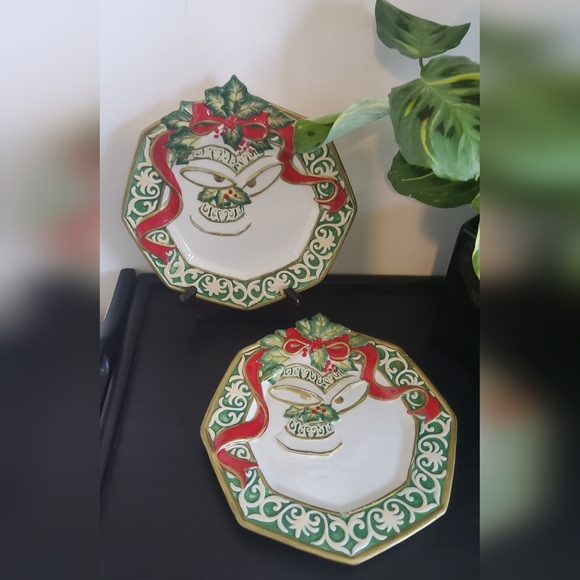 Vintage Fitz and Floyd Christmas Bells Serving Plate, set of two - Picture 3 of 4
